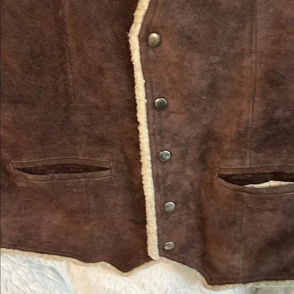GRANDE BAY DARK BROWN GENUINE LEATHER SHEPA LINED HEAVY WESTERN VESTSZ M